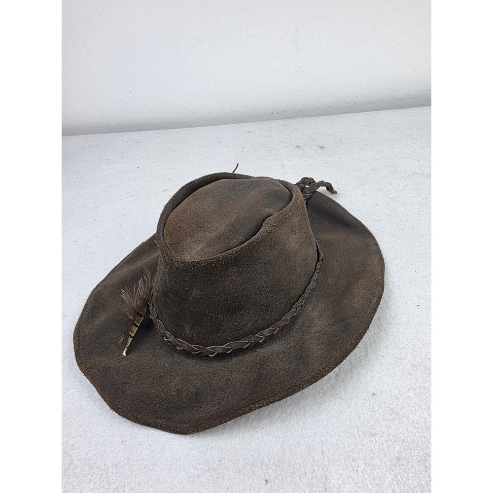 Indiana Jones Type Hat Braided Tassel Pheasant Feather Brown Size Large